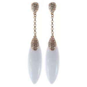 Pendientes plata rosa, ágata blanca y circonitas 014021.01