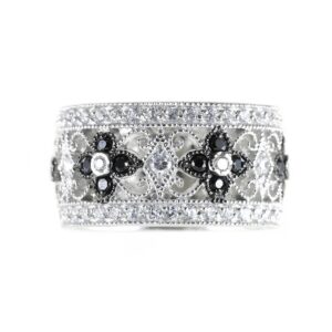 Sortija plata circonitas blancas y negras. 059981.01