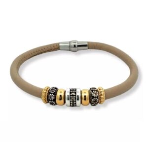 Pulsera plata bicolor y piel con circonitas Top PU8155PC