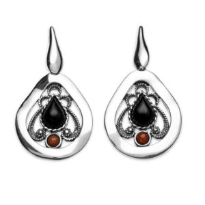 Pendientes plata azabache y coral H19670