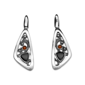 Pendientes plata, azabache y coral T13411